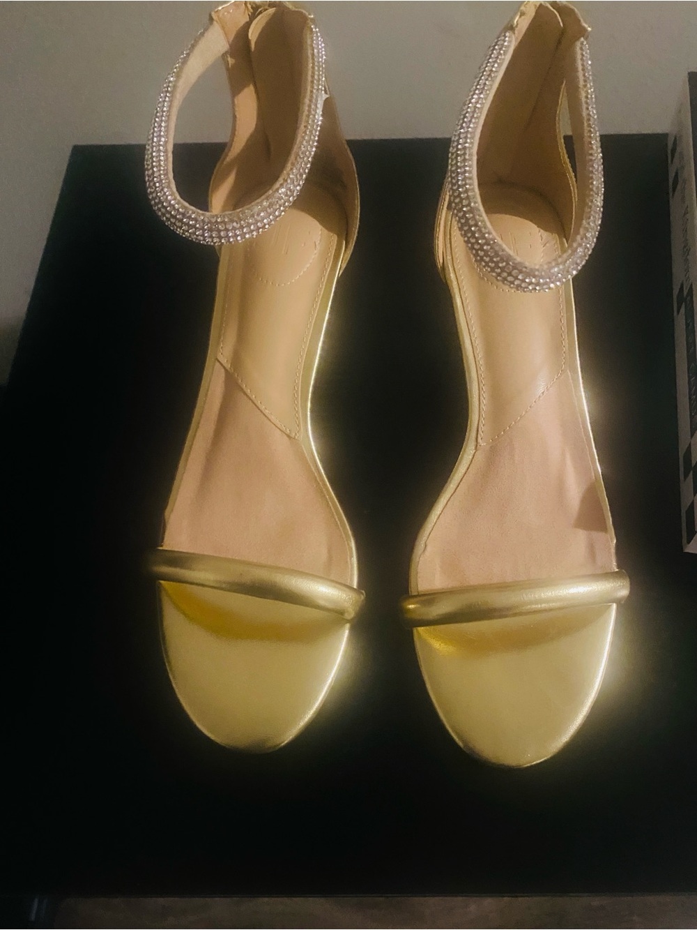 Gold Rhinestone-Ankle Women's Dress Sandals